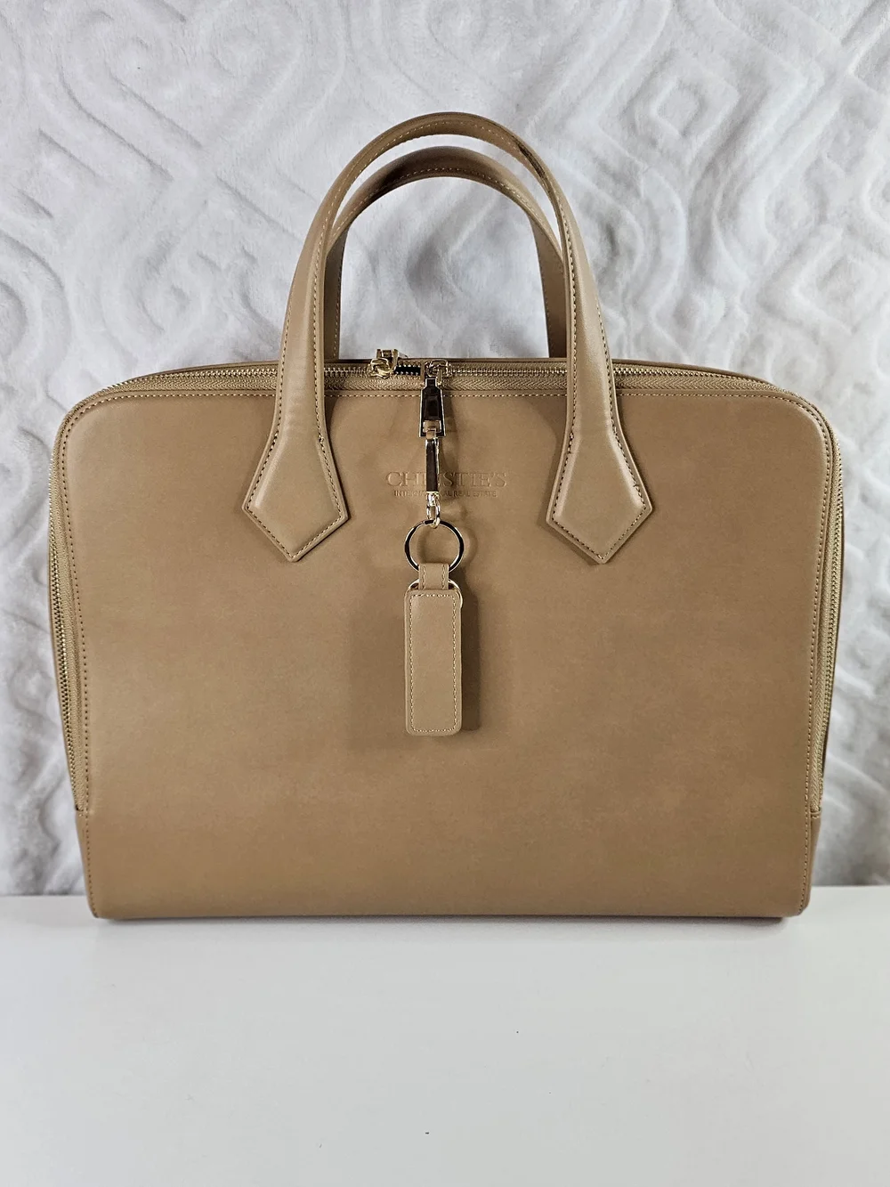 Tan Leather Top-Handle Briefcase